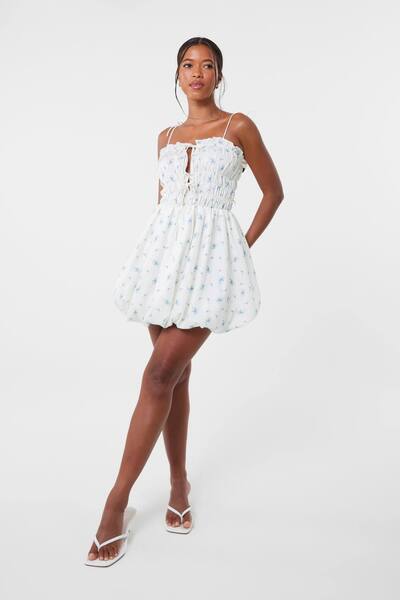  Pink Vanilla Ivory Tie Front Ditsy Puffball Dress 
