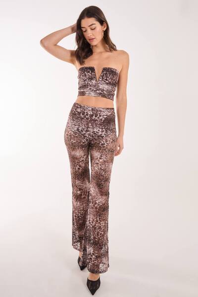  Pink Vanilla Leopard Lace Flares, Brown 