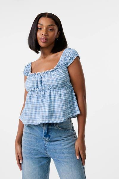  Pink Vanilla Milkmaid Crop Top, Blue 