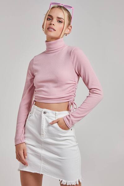  Pink Vanilla Ruched Crop Ribbed Top, Pink 