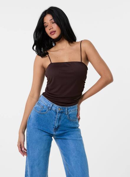  Pink Vanilla Ruched Mesh Strappy Bodysuit, Chocolate 