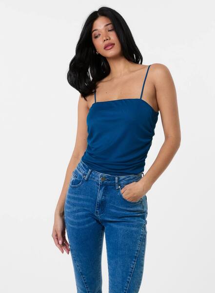  Pink Vanilla Ruched Mesh Strappy Bodysuit, Teal 