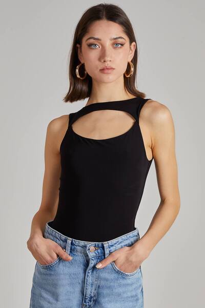  Pink Vanilla Slinky Sleeveless Letterbox Bodysuit, Black 