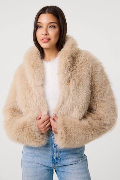  Pink Vanilla Stone Crop Fur Jacket 