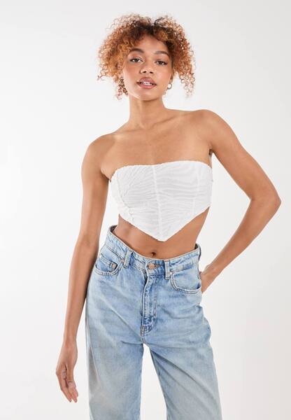  Pink Vanilla Tiger Print Textured Corset Top, Ivory 