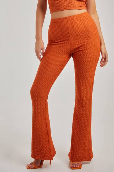  Pink Vanilla Waffle Flared Trouser, Terracotta 