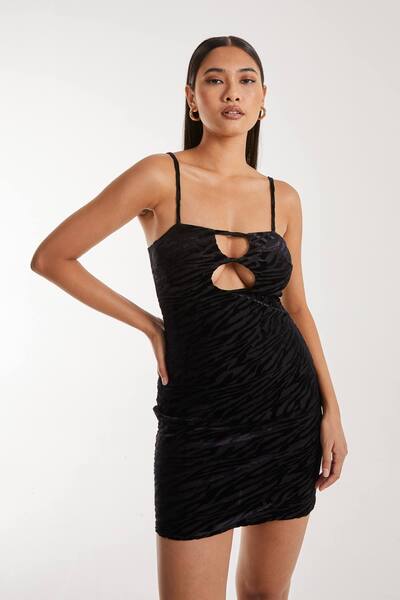  Pink Vanilla Zebra Velvet Mini Dress, Black 