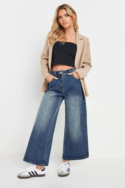  Pixiegirl Petite Wide Leg Cropped Jeans, Blue 