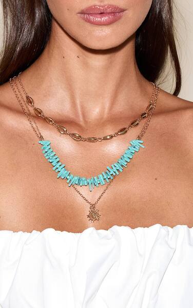  Prettylittlething Aqua Beaded Layered Starfish Pendant Necklace 