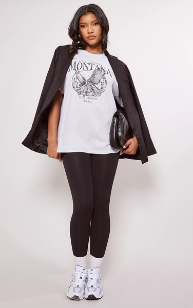  Prettylittlething Ash Grey Montana Logo Oversized Washed T-shirt 