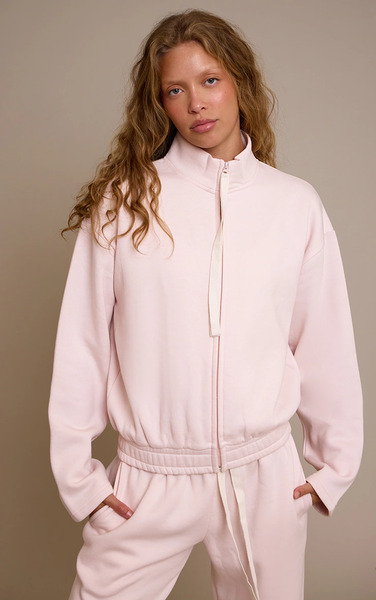  Prettylittlething Baby Pink Contrast Drawcord Funnel Neck Sweatshirt 