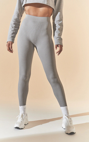  Prettylittlething Basic Grey Marl Structured Contour Rib Leggings 