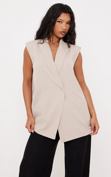  Prettylittlething Beige Open Back Waistcoat 