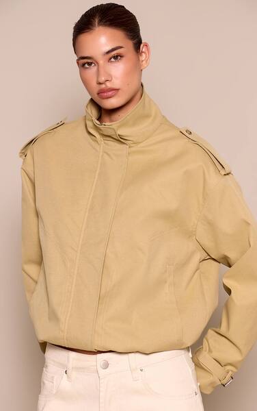  Prettylittlething Beige Utility Trench Jacket 