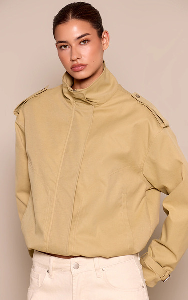  Prettylittlething Beige Utility Trench Jacket 