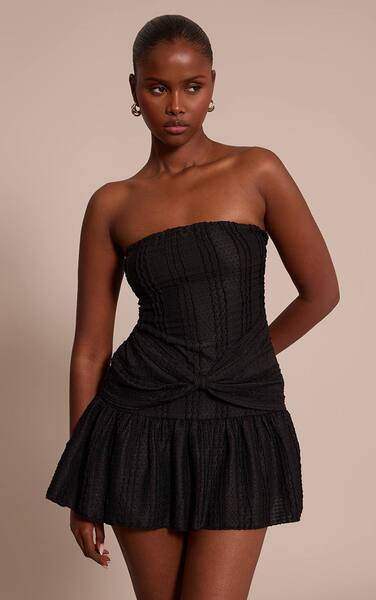  Prettylittlething Black Bandeau Twist Mini Shift Dress 