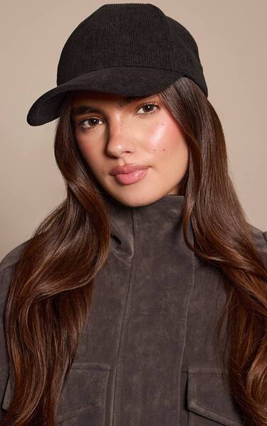  Prettylittlething Black Corduroy Baseball Cap 