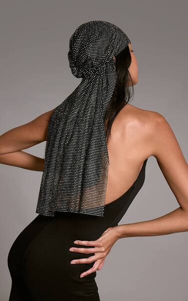  Prettylittlething Black Diamante Fishnet Headpiece 