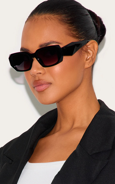  Prettylittlething Black Diamond Detail Rectangular Frame Sunglasses 
