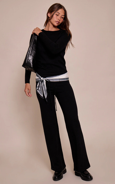  Prettylittlething Black Drawstring Waist Fine Knit Trouser 