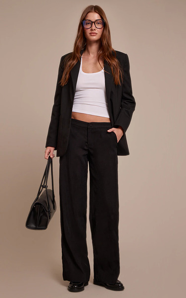  Prettylittlething Black Heavy Weight Woven Trousers 