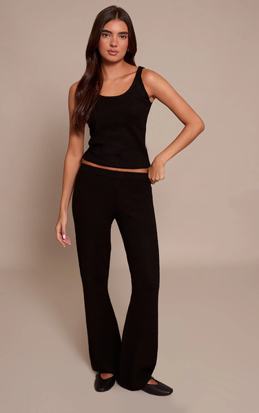  Prettylittlething Black Knitted Mid Rise Trouser 