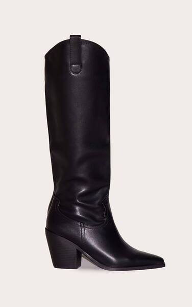  Prettylittlething Black Mid Calf Western Boots 