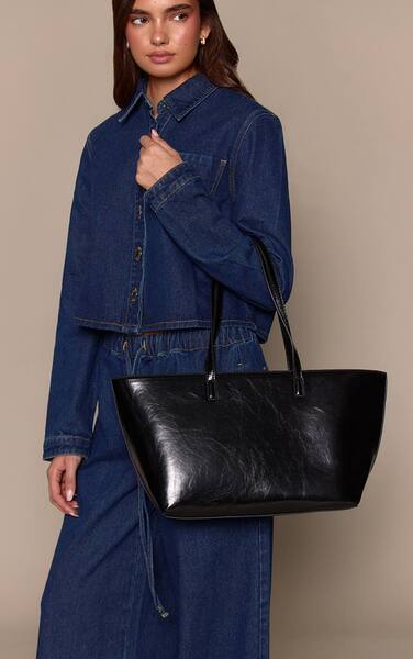  Prettylittlething Black Pu Oversized Handbag 