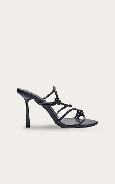  Prettylittlething Black Pu Round Toe Heeled Mules 