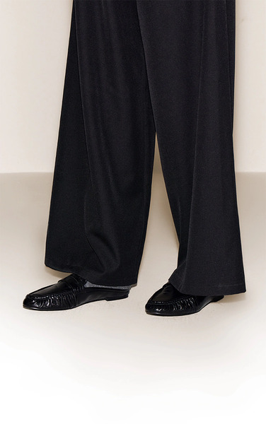  Prettylittlething Black Ruched Round Toe Loafer Mule 