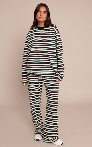  Prettylittlething Black Stripe Wide Leg Drawstring Trousers 
