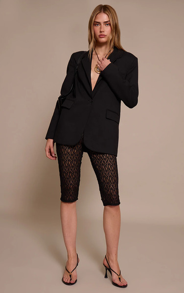  Prettylittlething Black Textured Sheer Lace Capris 