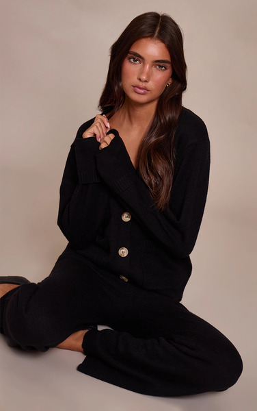  Prettylittlething Black Turn Back Cuff Cardigan Sweater 
