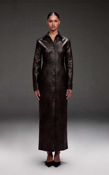  Prettylittlething Black Washed Faux Leather Button Up Maxi Dress 