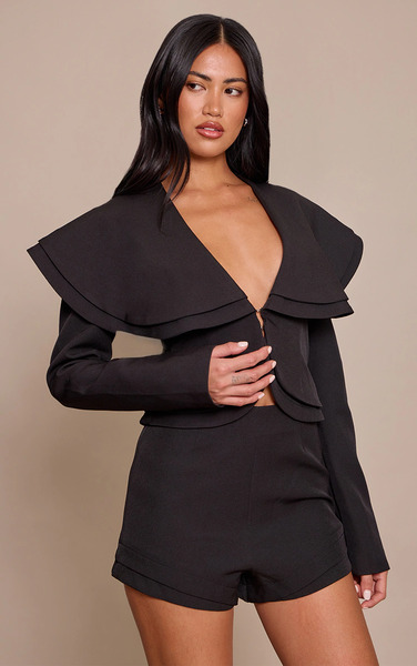  Prettylittlething Black Woven Tailored Oversized Playsuit 