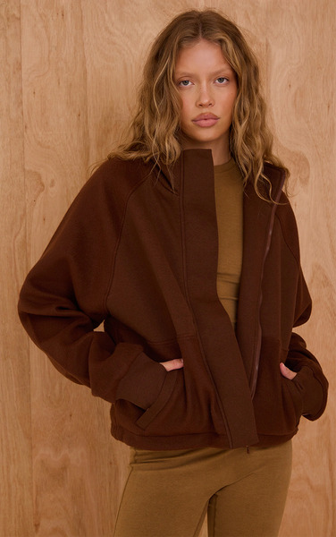  Prettylittlething Brown Full Zip Through Fleece 