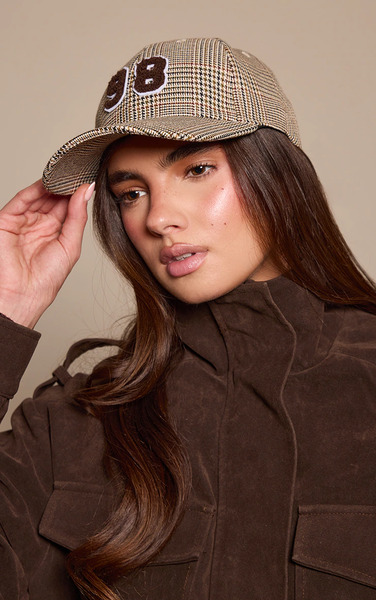  Prettylittlething Brown Houndstooth Baseball Cap 