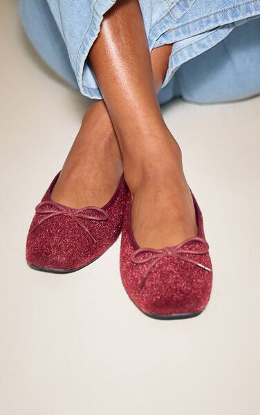  Prettylittlething Burgundy Pony Hair Ballet Pump 