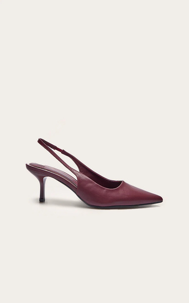  Prettylittlething Burgundy Pu Point Toe Sling Back Mid Heeled Courts 