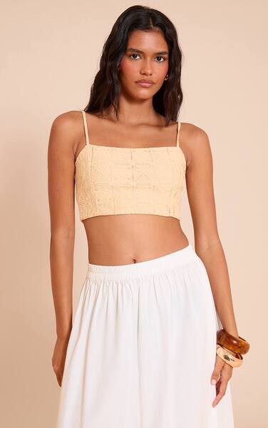  Prettylittlething Butter Yellow Crochet Textured Bralet 