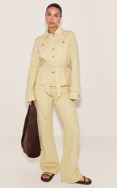  Prettylittlething Butter Yellow Mid Waist Flared Jeans 