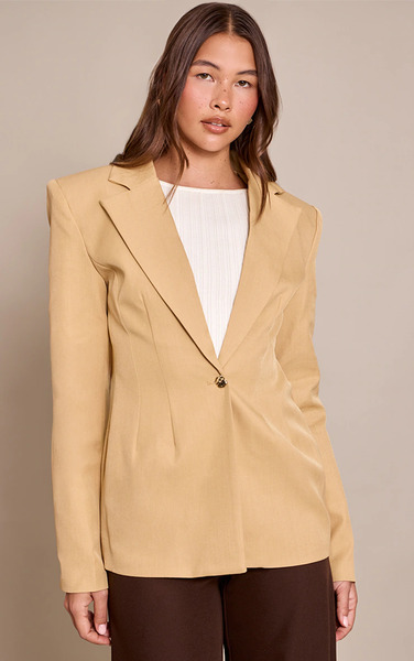  Prettylittlething Camel Cinch Hip Blazer 