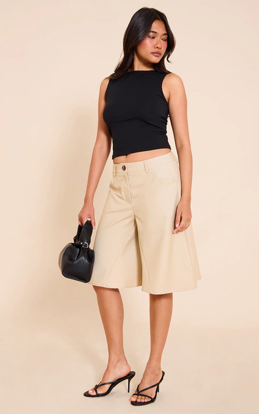  Prettylittlething Camel Extreme Wide Leg Longline Shorts 