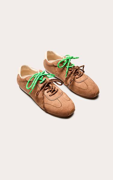  Prettylittlething Camel Pony Hair Contrast Lace Trainers 