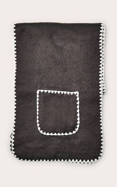 Prettylittlething Charcoal Blanket Stitch Contrast Pocketed Scarf 