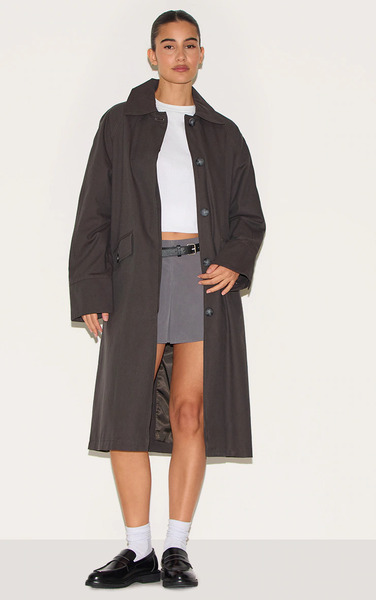  Prettylittlething Charcoal Classic Button Through Mac 