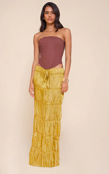  Prettylittlething Chartreuse Drawstring Frill Tiered Maxi Skirt 