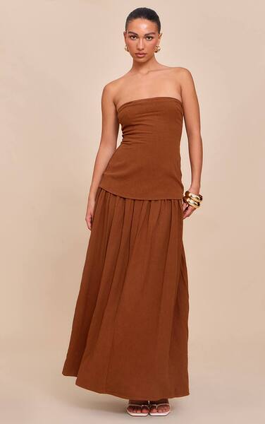  Prettylittlething Chestnut Bandeau Long Line Maxi Dress 