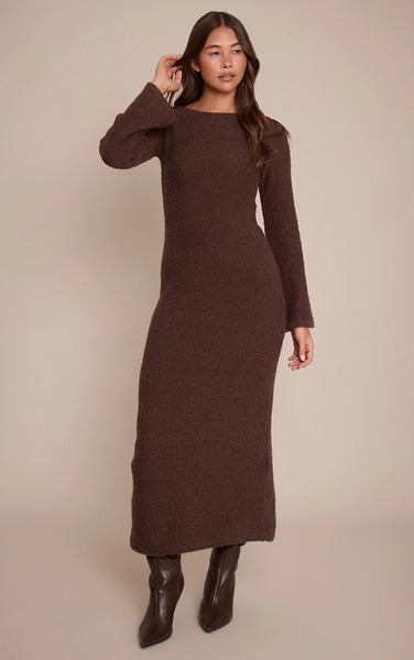  Prettylittlething Chocolate Bobble Knit Knitted Maxi Dress 