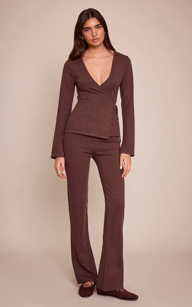  Prettylittlething Chocolate Fine Knit Flared Legging 